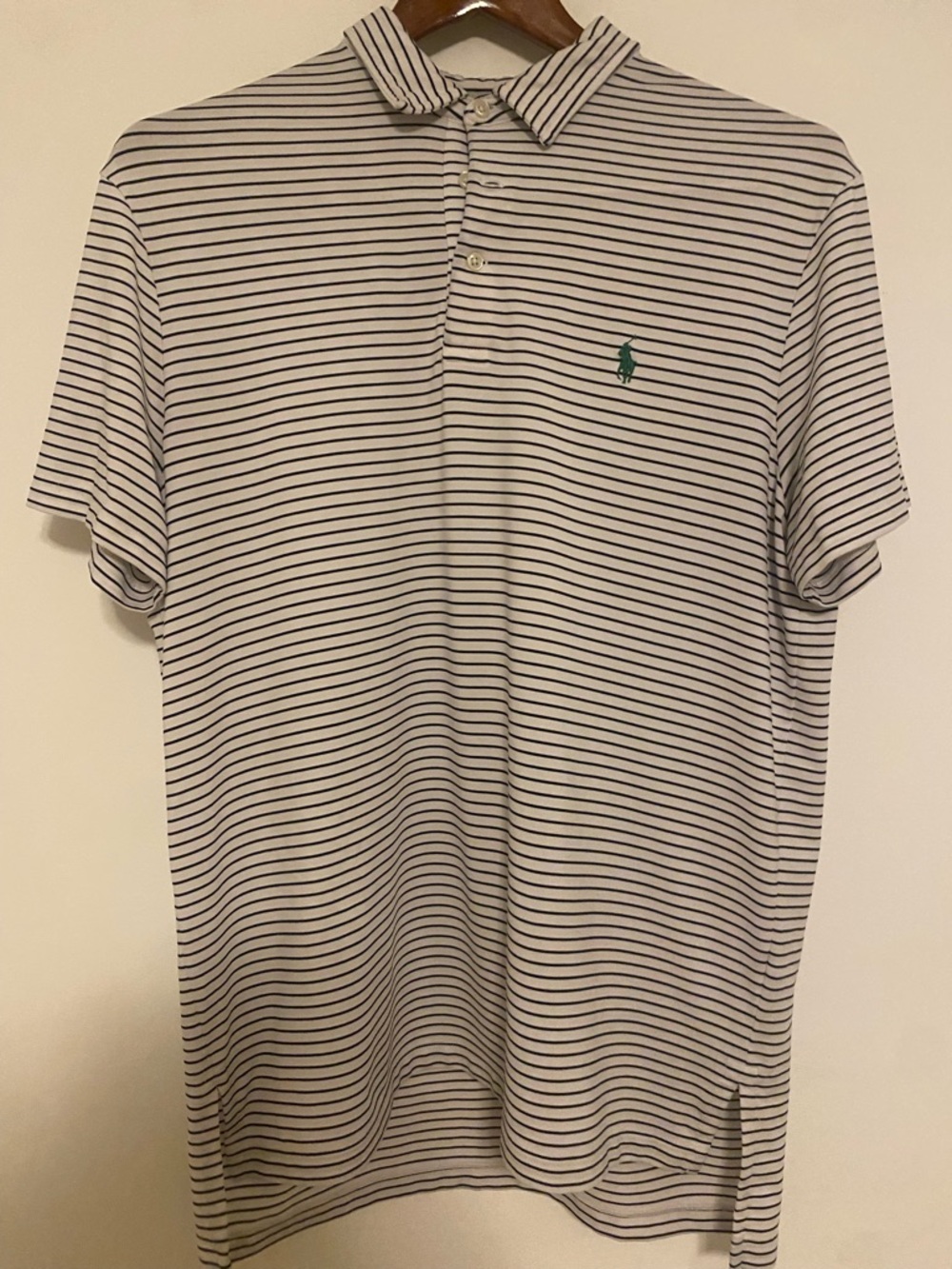 Polo Striped Short-Sleeve Polo Shirt - White with Navy Stripes